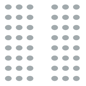 Auditorium room setup icon with two sections of seating with central aisle in between