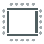 Tables in a large square with chairs on the outside