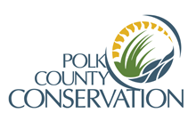 Logo for Polk County Conservation with blue text and grass