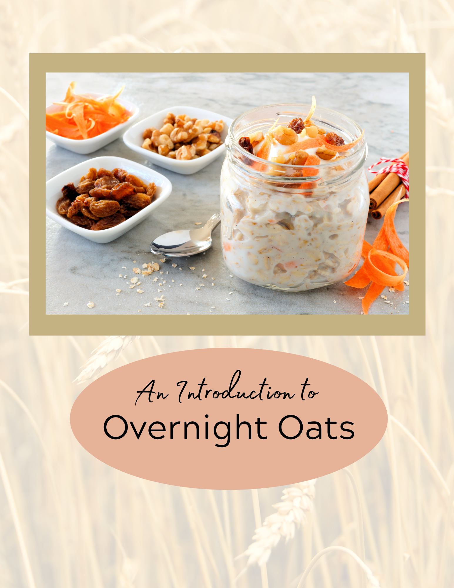 Photo of a jar of overnight oats with ingredients in bowls to the side