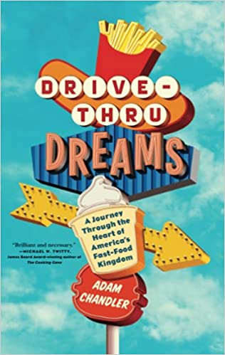 The cover of Drive-Thru Dreams. Multiple illustrated neon signs make up the title, subtitle, and author's name.