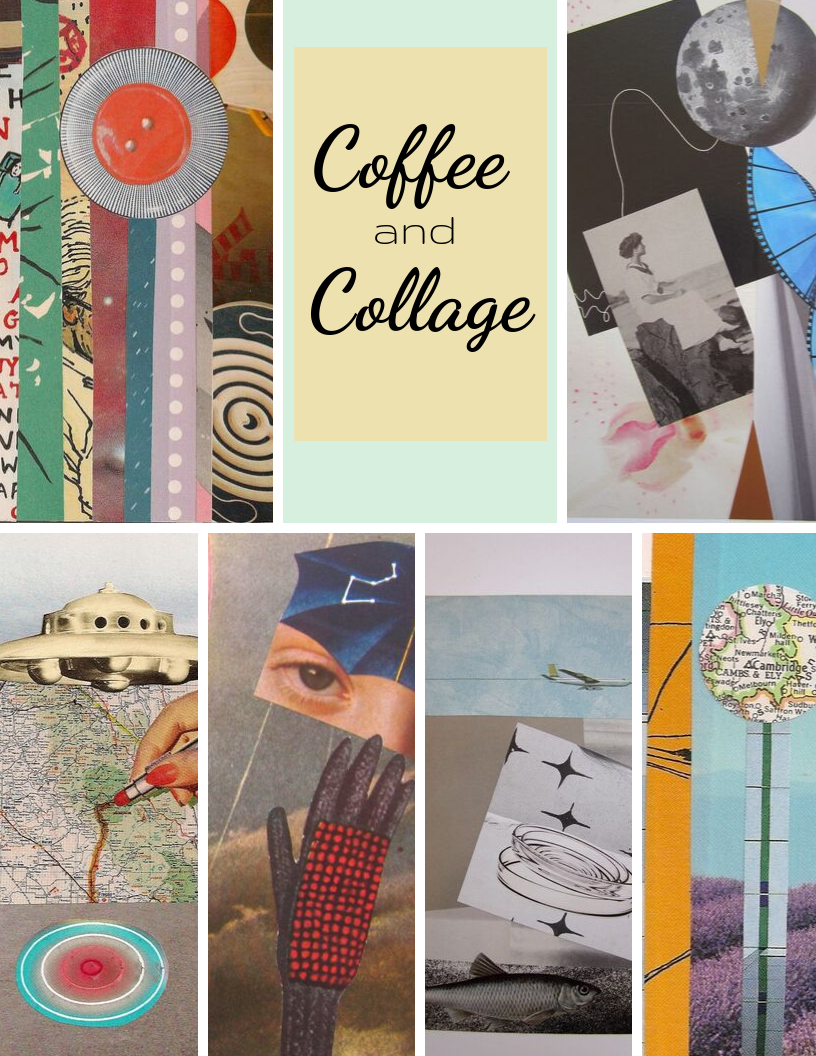 A series of collage strips with the words Coffee & Collage