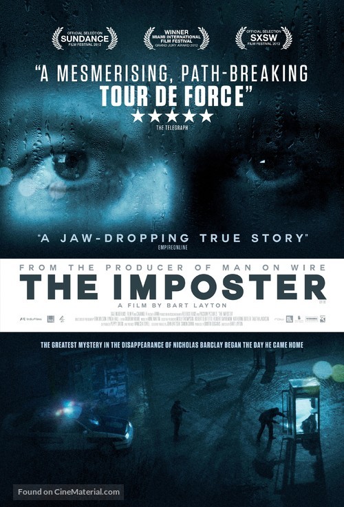 Graphic image of the poster for The Imposter