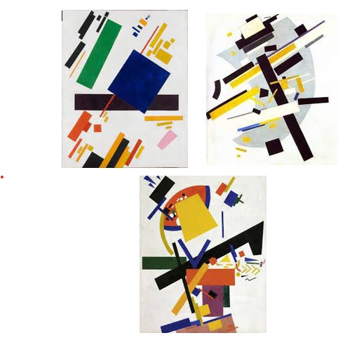 photo showing three examples of abstract art using pieces of colored paper