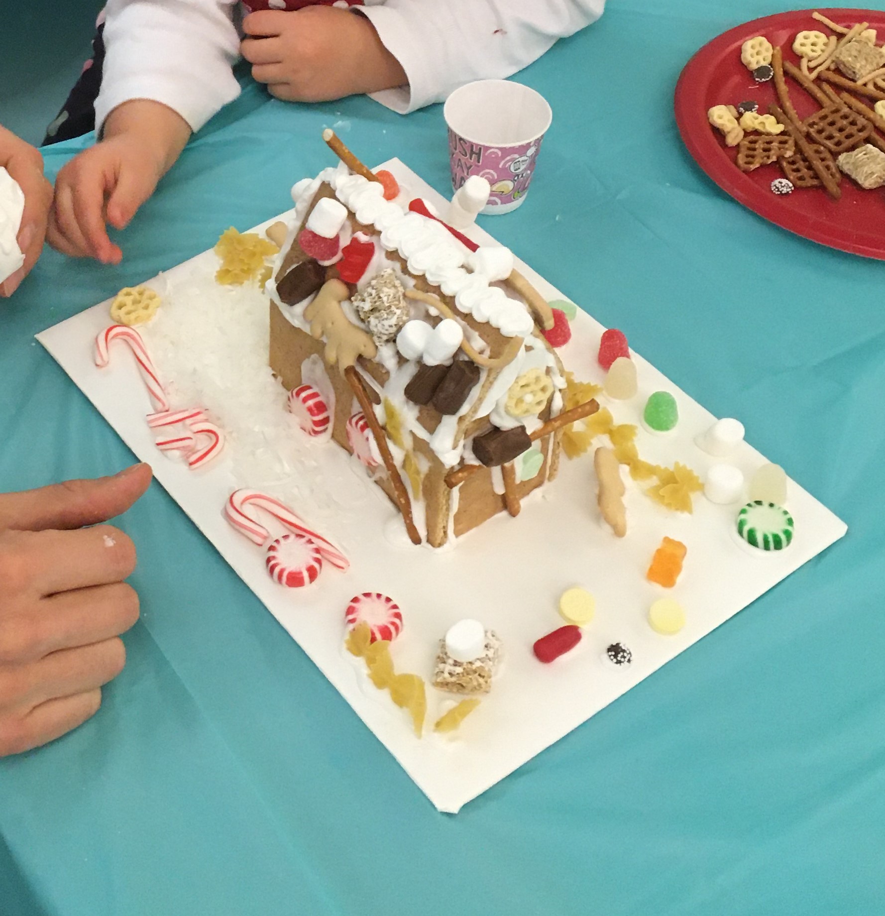 photo of a decorated gingerbread house