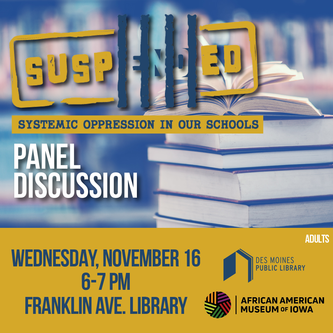 Suspended Panel Discussion on Wednesday, November 16th at Franklin Avenue Library from 6-7 PM.