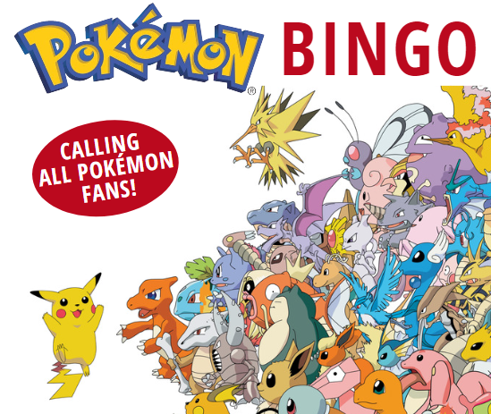 image of lots of pokemon characters with text that reads, "Pokemon Bingo"