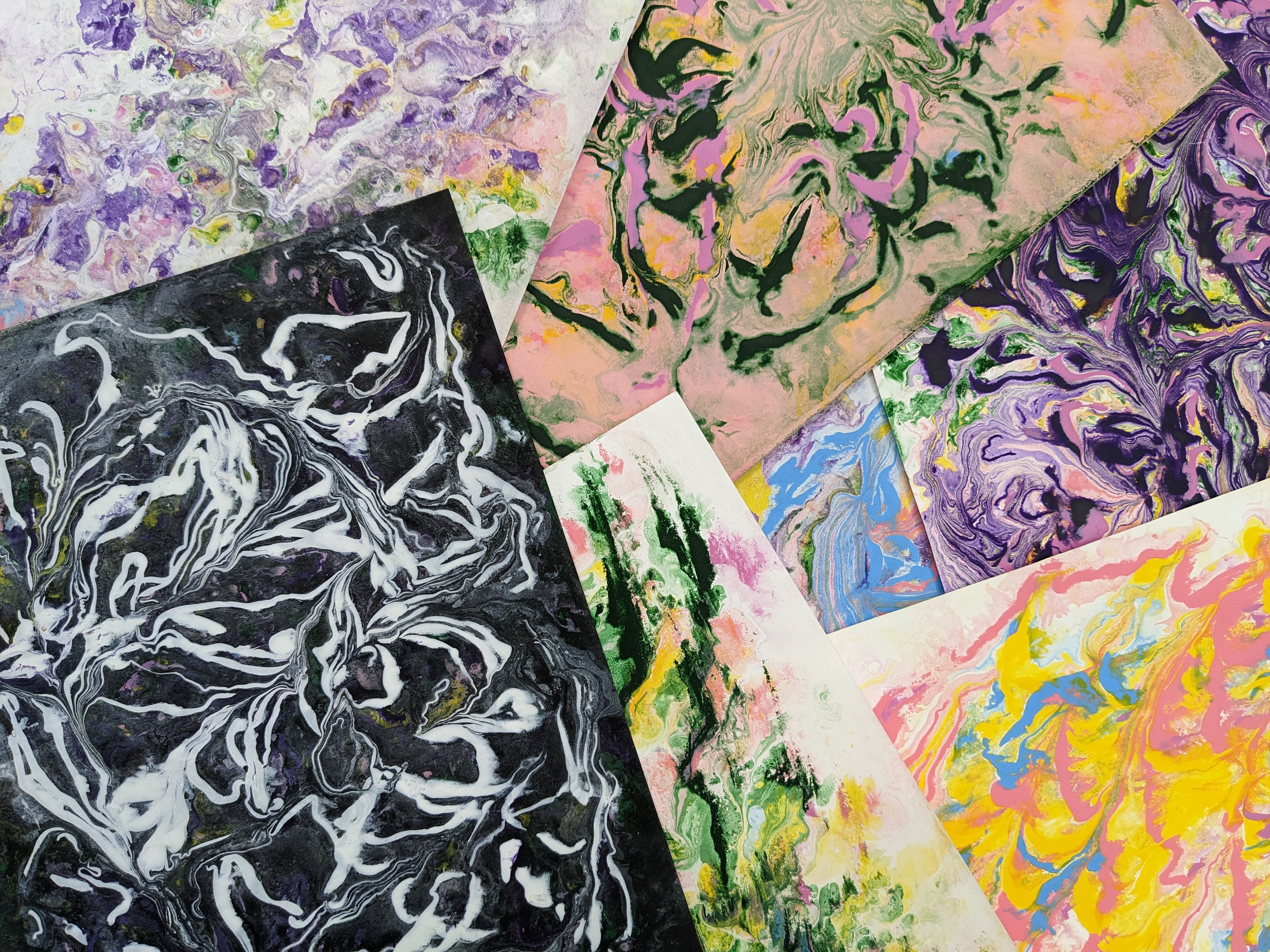 several different pieces of marbled paper