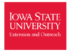 white text on a red background that says Iowa State University Extension and Outreach