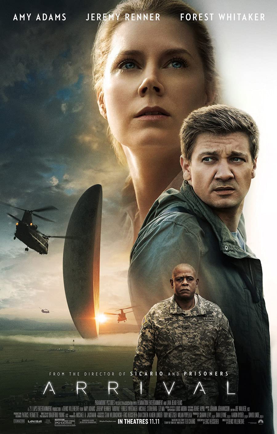 Graphic image of the movie poster for Arrival