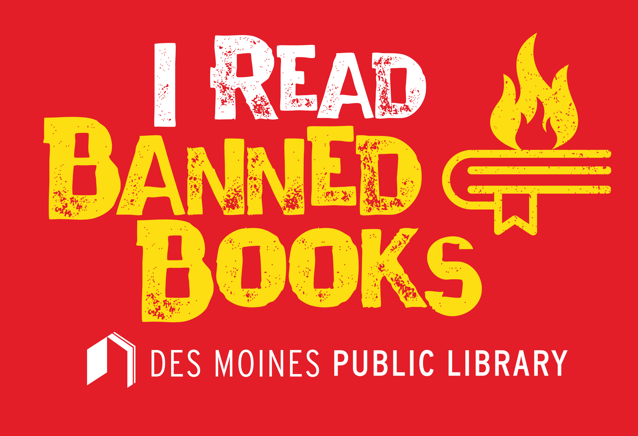red background with white and yellow words that say I Read Banned Books