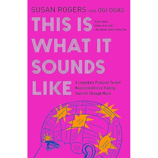 Book cover for This is What It Sounds Like with a pink background over a mind map with orange synapses firing
