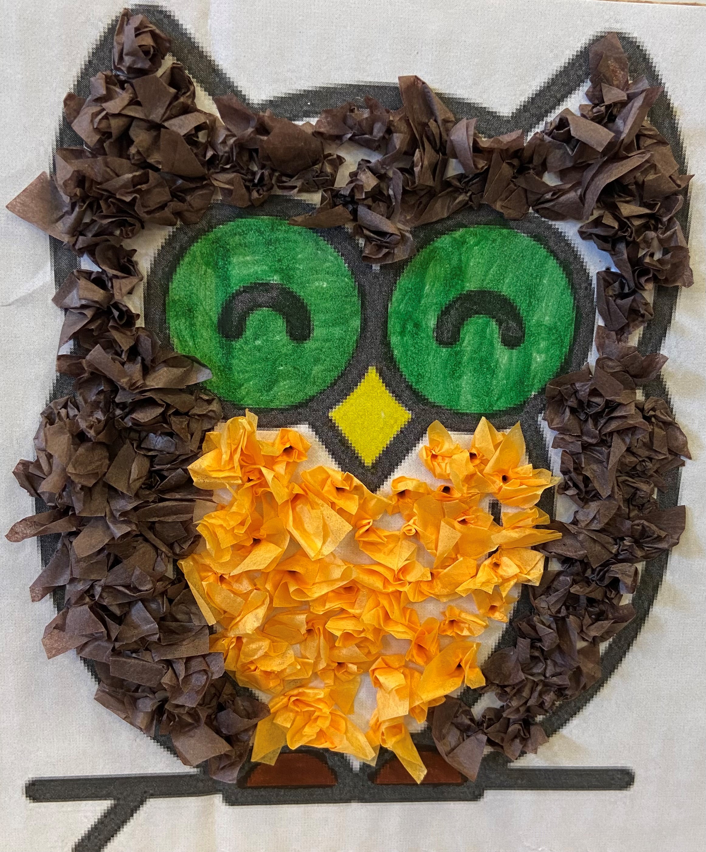 picture of owl decorated with tissue paper