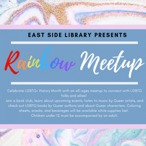 Image is of a graphic that reads "Rainbow Meetup" and contains the event description.