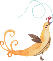 yellow bird with blue squiggle