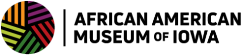 Logo for the African American Museum of Iowa, a circle with different colored stripes meeting at the center