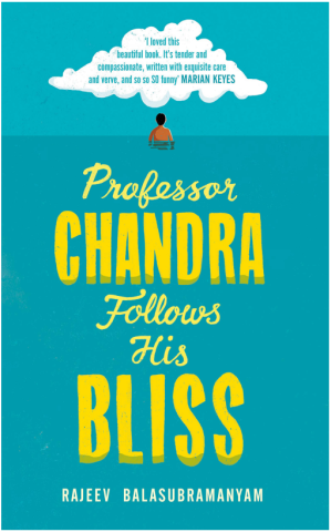 Cover of Professor Chandra Follows His Bliss. A person stands in water under a cloud facing away from the viewer. The title is in the water underneath him.