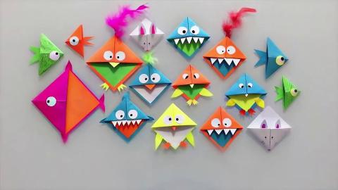 Photo of origami bookmarks with monster faces