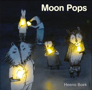Black book cover with anthropomorphized wolf characters holding glowing popsicles 