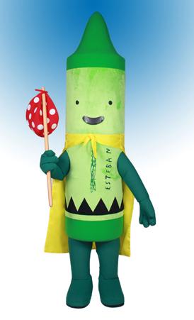 picture of green crayon costumed character