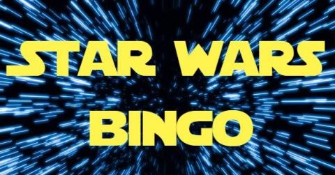 yellow text on a background of stars that says "Star Wars Bingo"