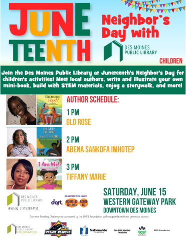 Juneteenth Neighbor's Day with DMPL poster featuring authors