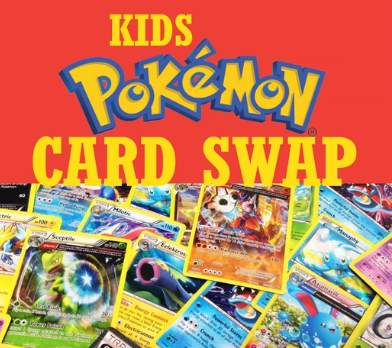 image of Pokemon cards with words that read "Kids Pokemon Card Swap"