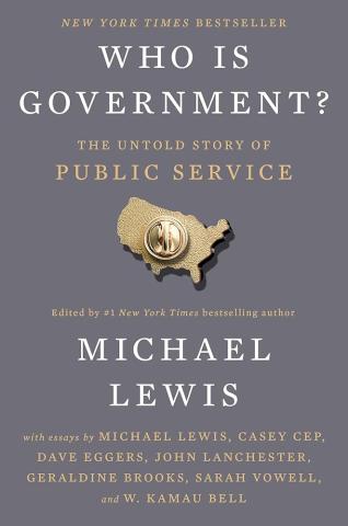Book Cover for Who is Government featuring the back of a pin shaped like a map of the 48 contiguous United States.