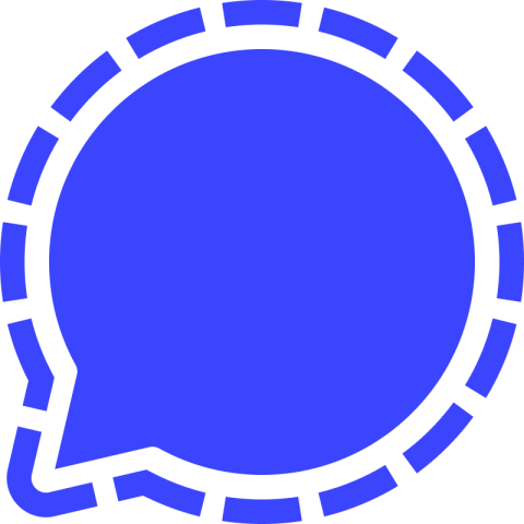 Signal logo: a blue speech bubble with a blue dashed line around it
