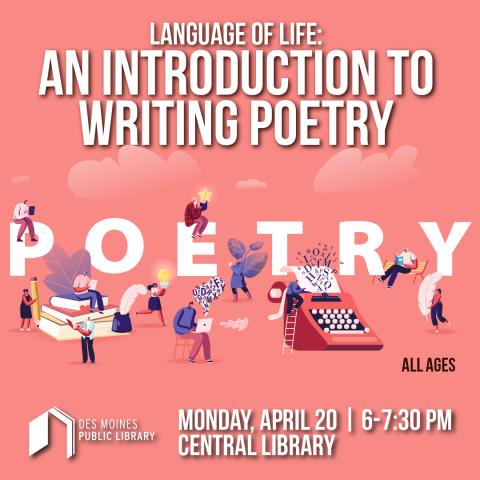 The word Poetry written in all caps with illustrated people on the letters