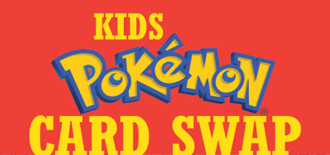 red background with yellow text that reads "Kids Pokemon Card Swap"