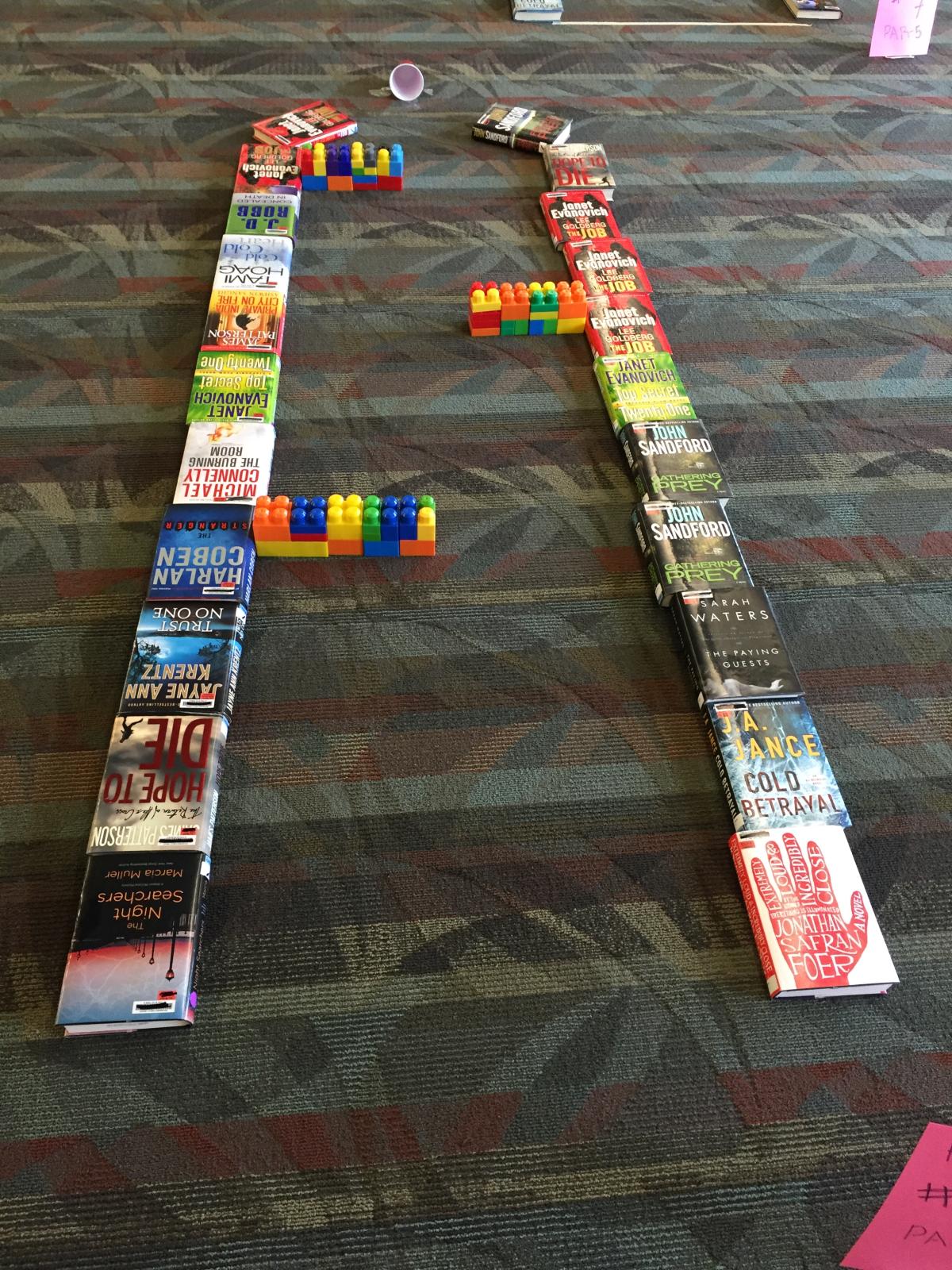 miniature golf hole made using books and legos