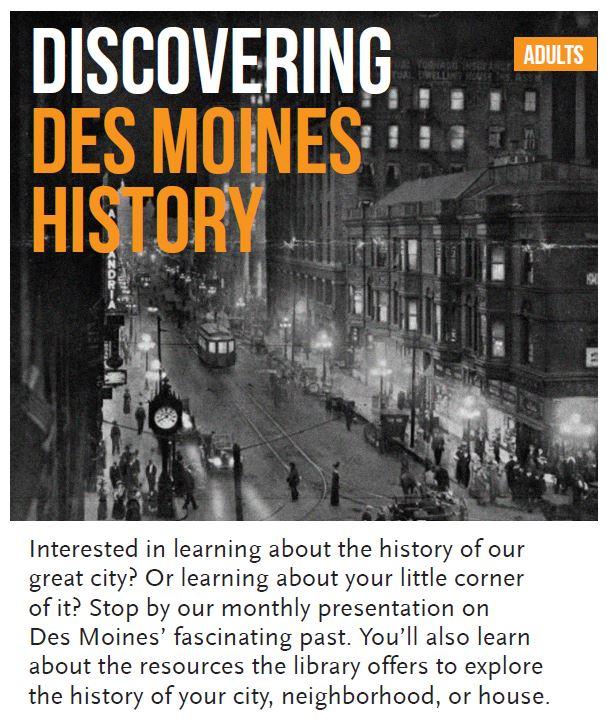 Discovering Des Moines History with image of Des Moines street at night from 1912.