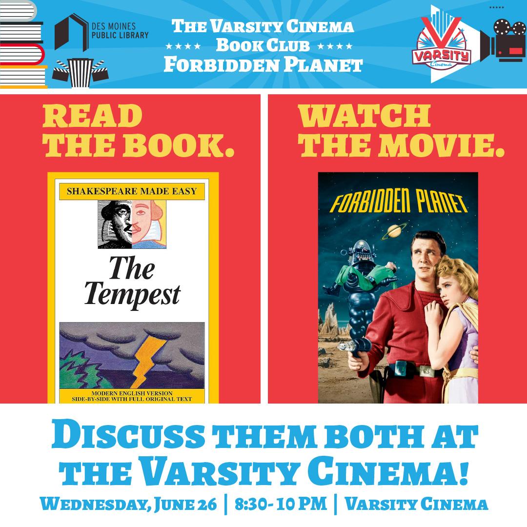 Book cover for The Tempest and movie poster for Forbidden Planet