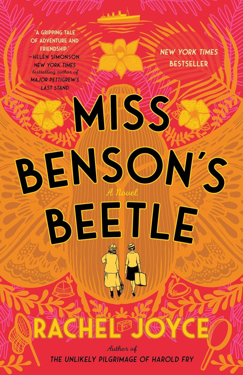 Book cover of Miss Benson's Beetle with a large beetle with its wings spread and two small women.