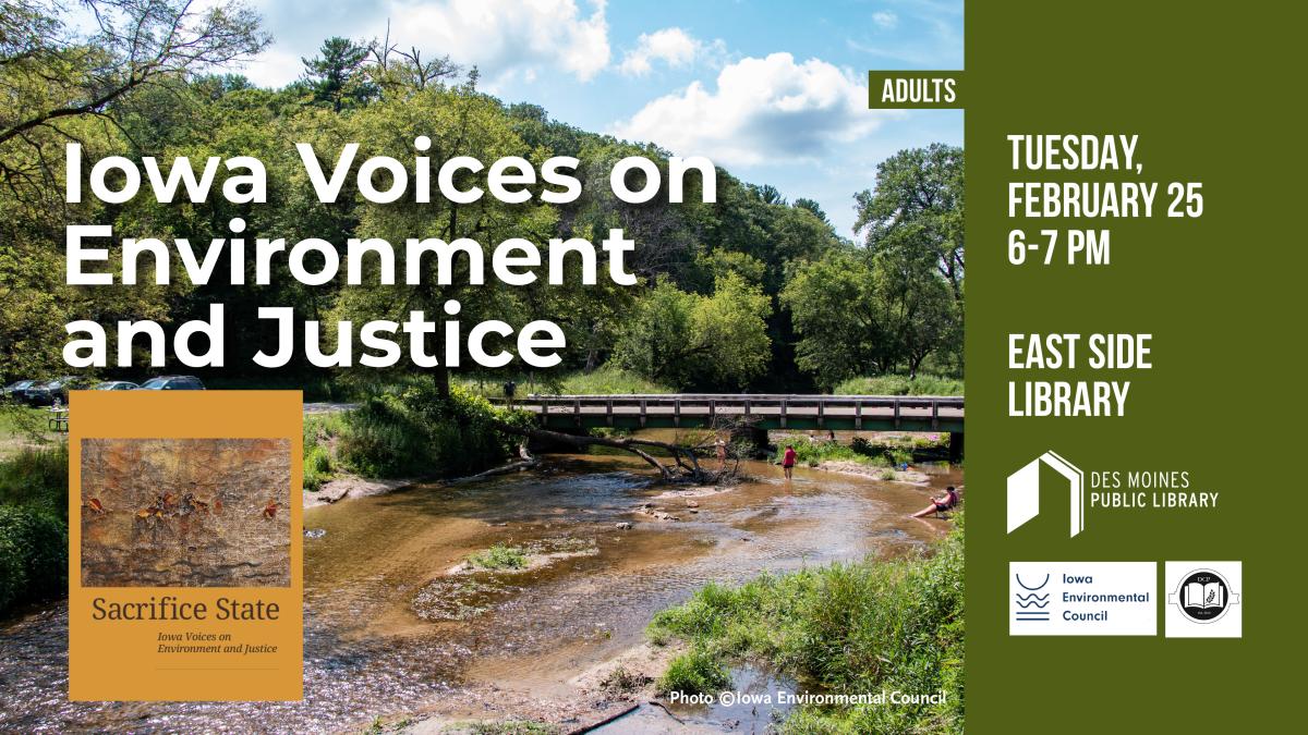 iowa creek with white text