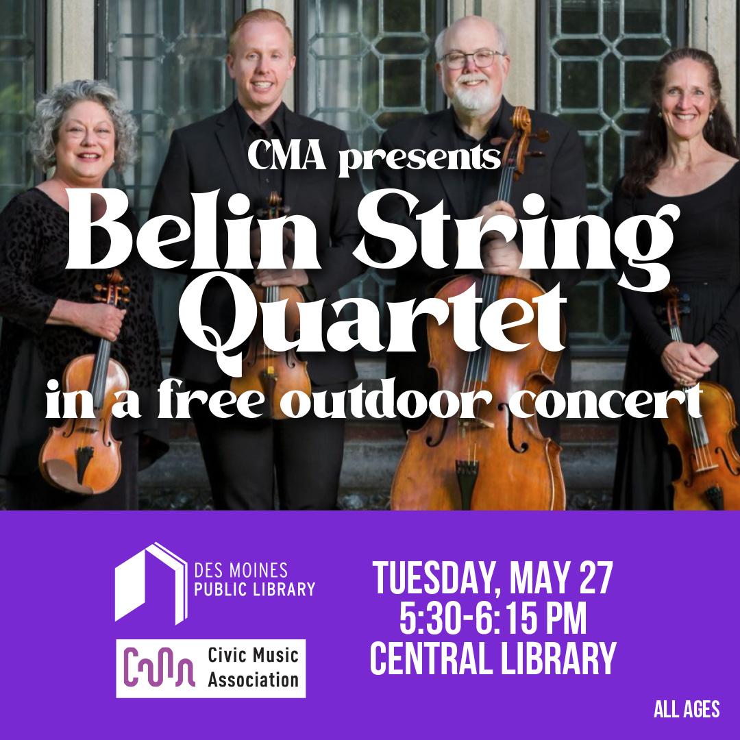 A photo of the Belin String Quartet with their instruments