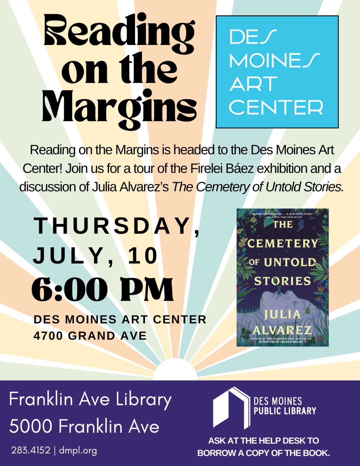 A promotional poster for Reading on the Margins at the Art Center