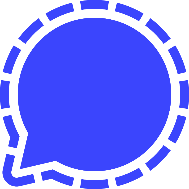 Signal logo: a blue speech bubble with a blue dashed line around it
