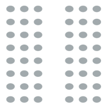 Auditorium room setup icon with two sections of seating with central aisle in between